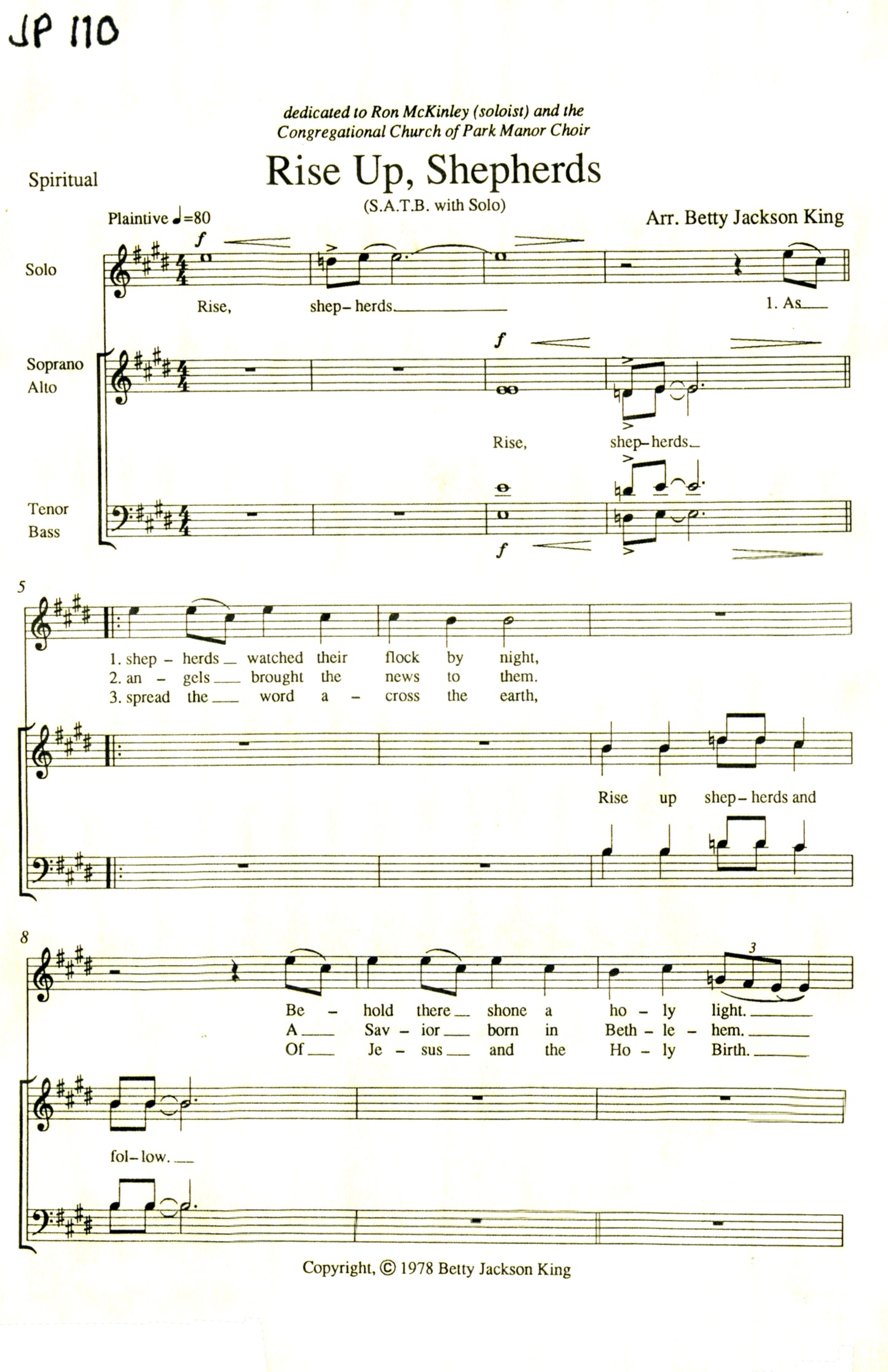 Rise Up, Shepherds (Christmas) - JP 110