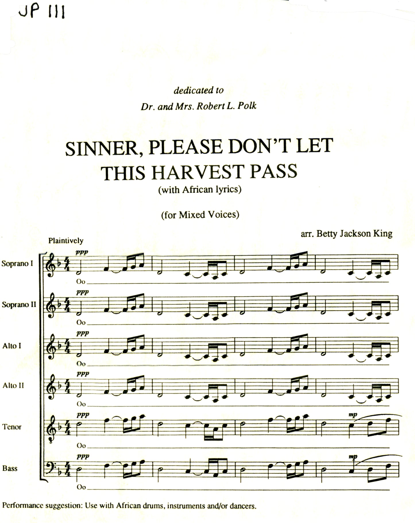 Sinner Please Don't Let This Harvest Pass (with African Lyrics) - JP 111